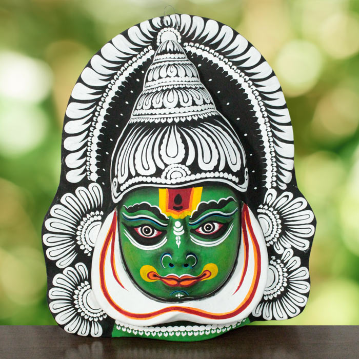 Kathakali Face Chhau Mask - Black Green (1.5ft)