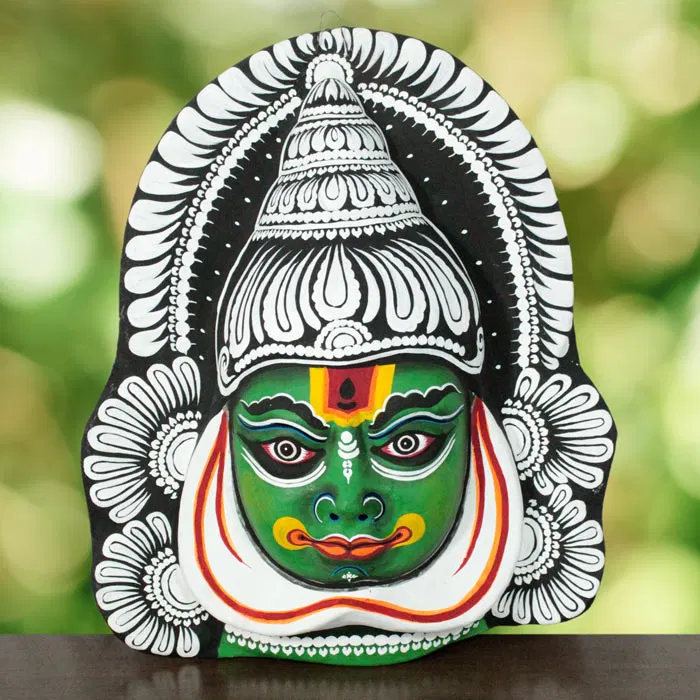 Kathakali Face Chhau Mask - Black Green (1.5ft)