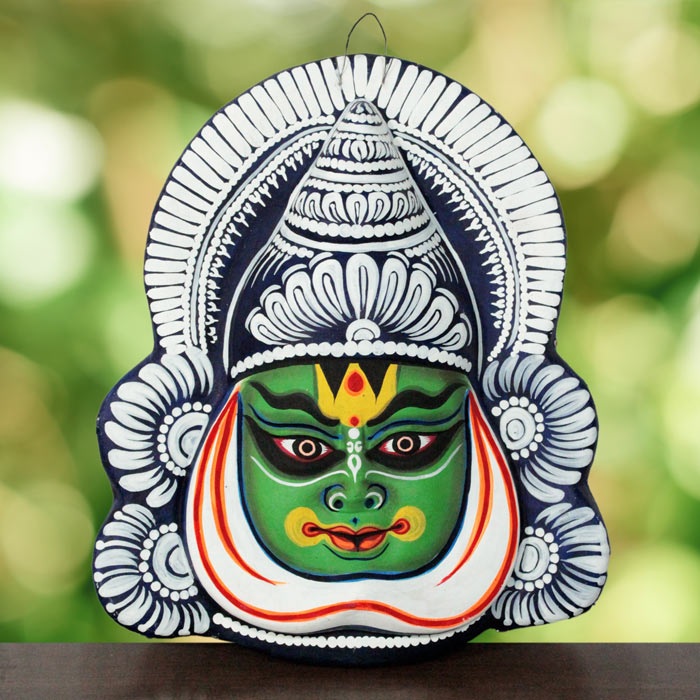 Kathakali Face Chhau Mask - Black Green Style 3 (1.2ft)