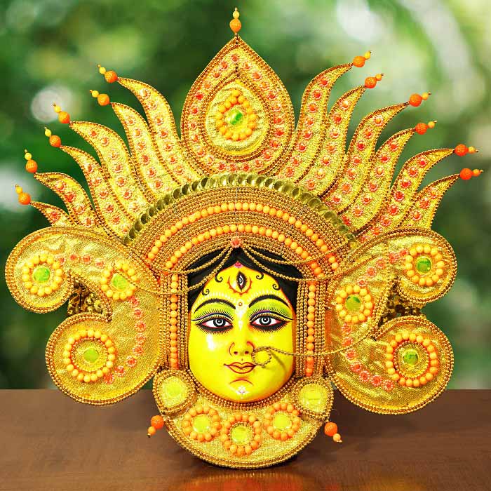 Flame Design Devi Chhau Mask - Gold (2ft)