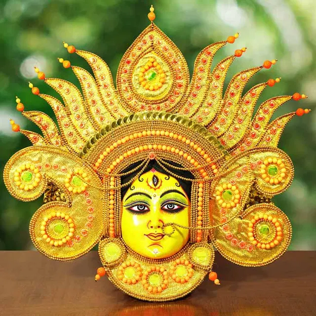 Flame Design Devi Chhau Mask - Gold (2ft)