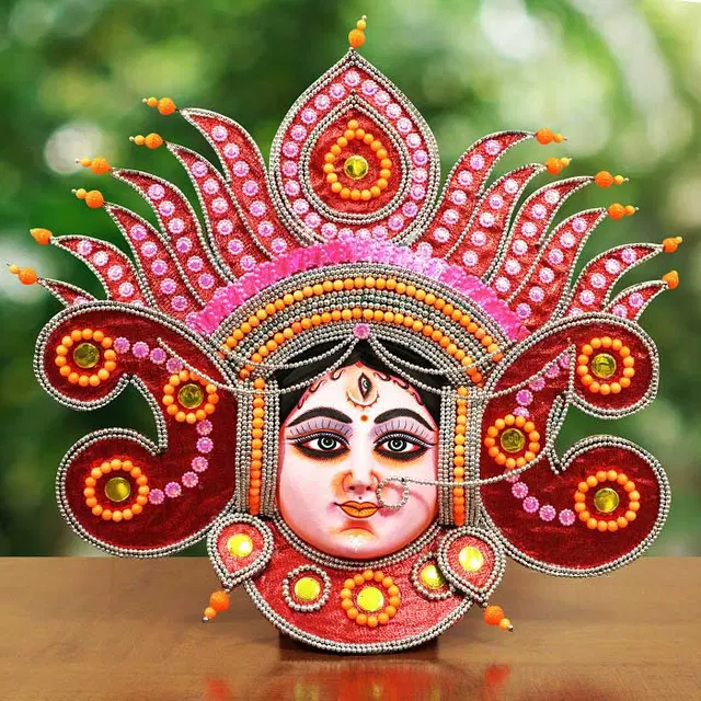 Flame Design Devi Chhau Mask - Maroon (2ft)