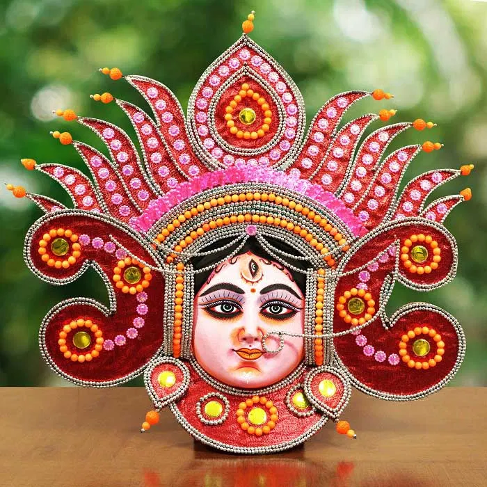 Flame Design Devi Chhau Mask - Maroon (2ft)