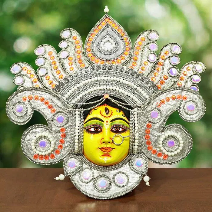 Flame Design Devi Chhau Mask - Silver (2ft)