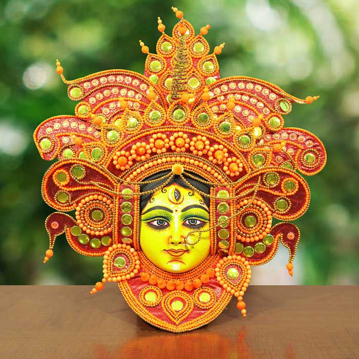 Wing Styled Crowned Devi Chau Mask - Orange (2ft)
