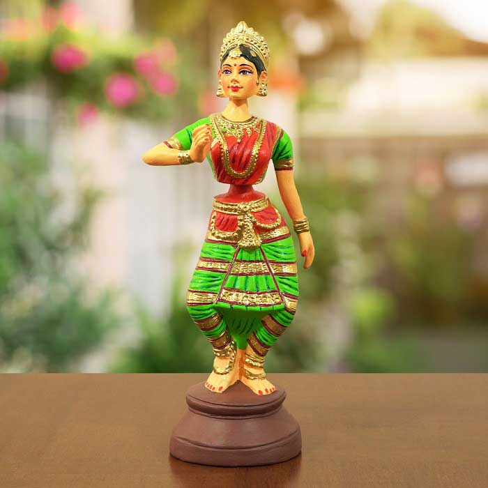 Thirukannur Papier Mache - Dancing Doll Bharatanatyam (1 Ft)