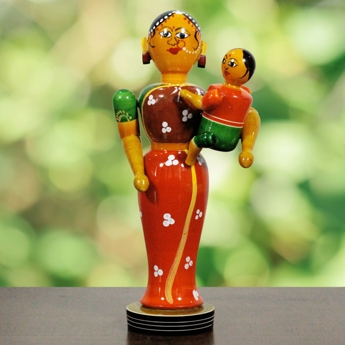 Etikoppaka Toys Mother Carrying Baby (9 inches)