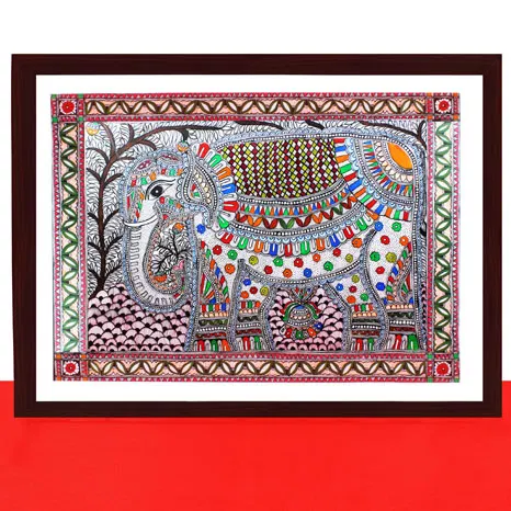 Madhubani Painting Elephant Art (2.8x2 ft)