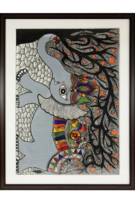 Madhubani Painting Elephant Art (2.8x2 ft)