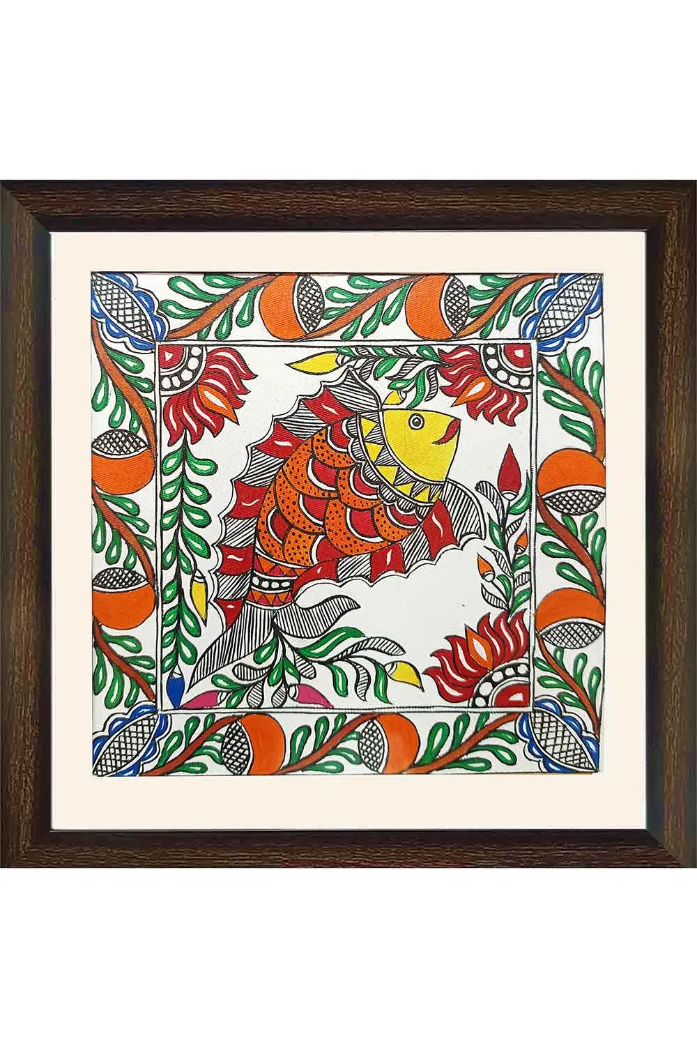 Madhubani Painting Fish Art (7x7) Inches