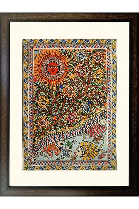 Madhubani Painting Tree of Life (2.8x2.1 ft)
