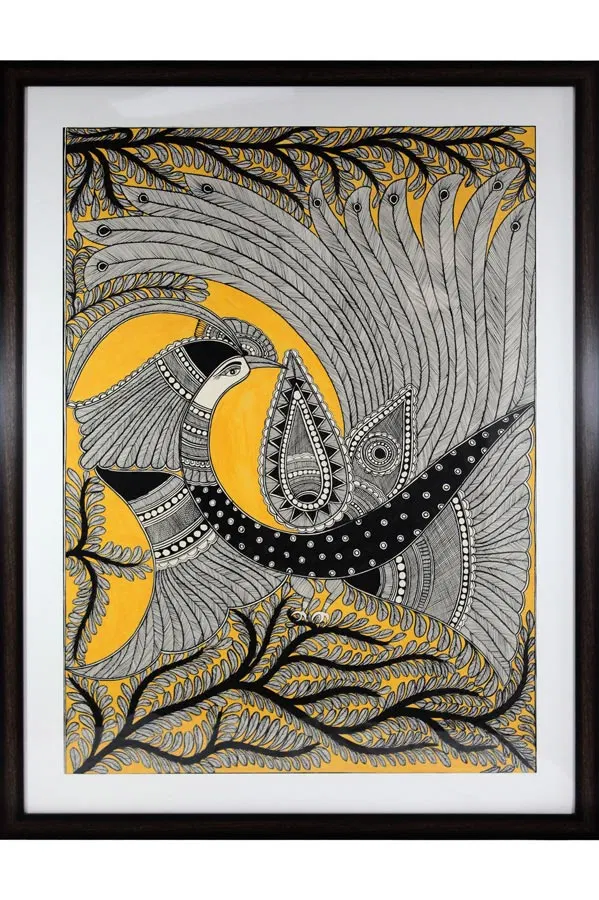 Madhubani Painting Peacock Tree of Life Art (26*34) Inches