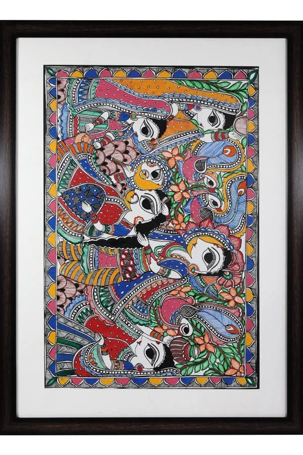Madhubani Painting Krishna Gopikas (27*20 Inches)