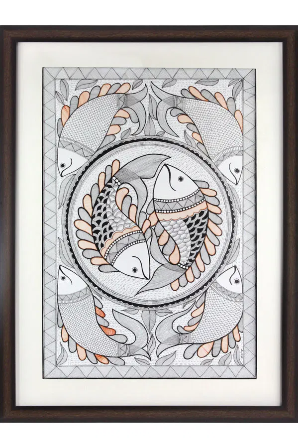 Madhubani Painting Fishes (20x27) Inches