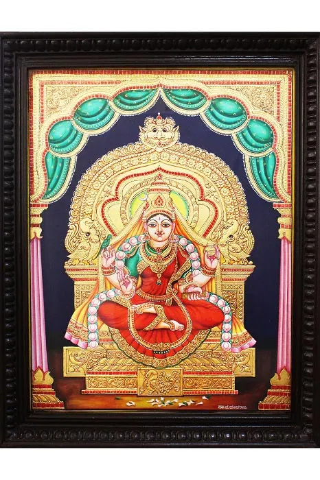 Indian Goddess Sringeri Sharada Mysore Painting -22KT Gold Leaf (21*27) Inches