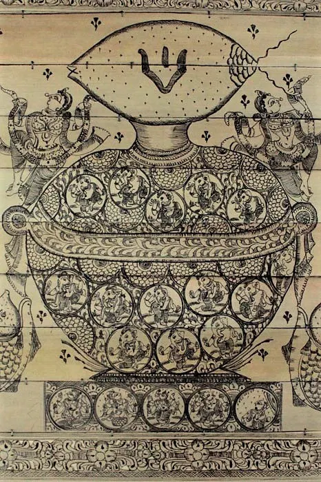 Odisha Talapatra Engraved Painting - Kalash with Ganesha (13*13 Inch)