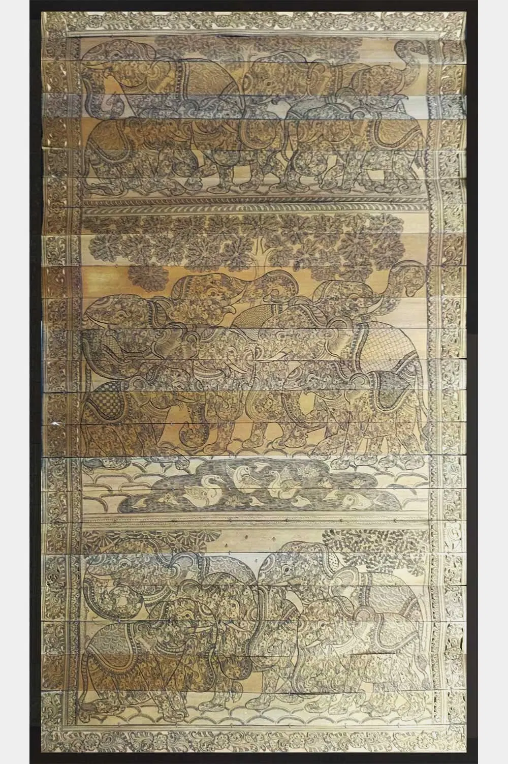 Odisha Talapatra Engraved Painting - Elephant Art (18*32 Inch)