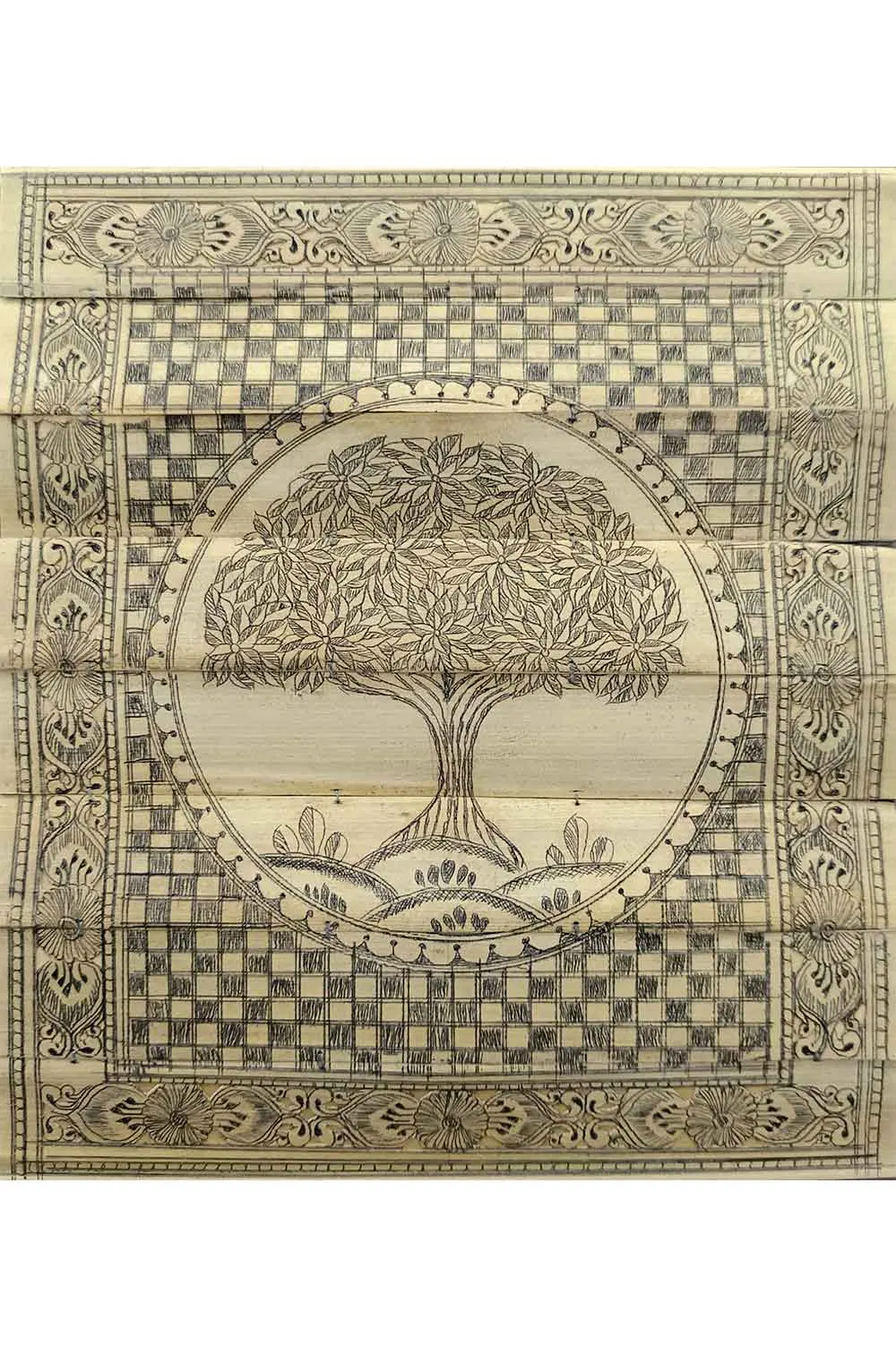 Odisha Talapatra Engraved Painting - Tree of Life (8.5*9.5 Inch)