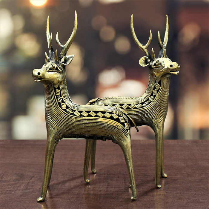 Bastar Dhokra Art Standing Deer Pair