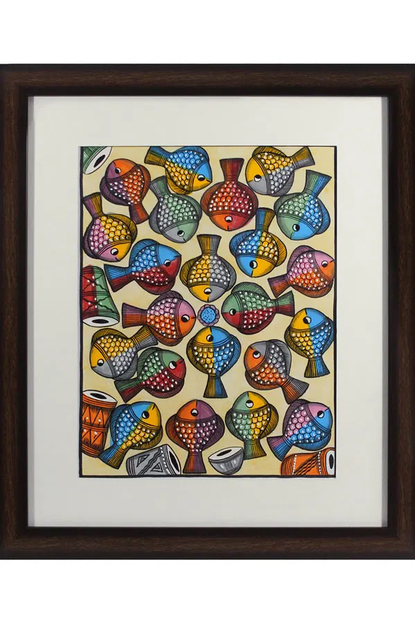 Bengal Pattachitra - Fishes Feeding (18*15 Inches)
