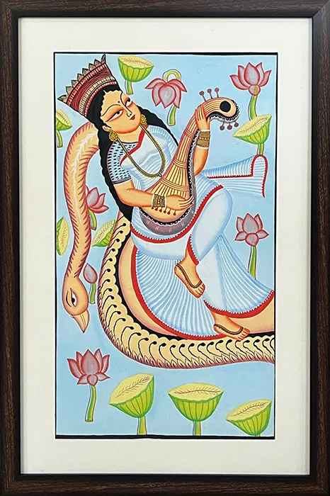 Bengal Patachitra - Kalighat Style Saraswati (17*25 Inches)