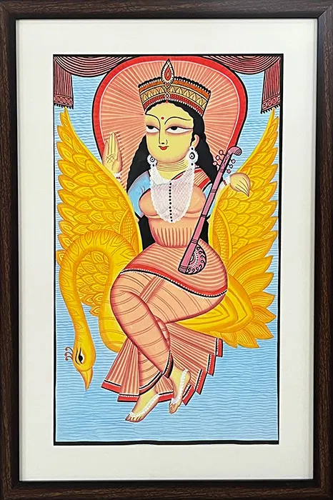 Bengal Patachitra - Kalighat Paintings Goddess Saraswati (17*25 Inches)