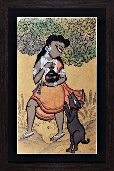 Bengal Patachitra - Kalighat Painting Village Theme (17*25 Inches)