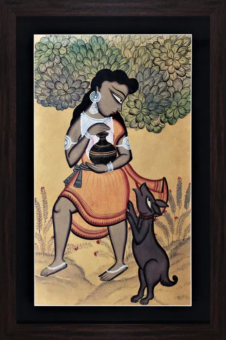 Bengal Patachitra - Kalighat Painting Village Theme (17*25 Inches)
