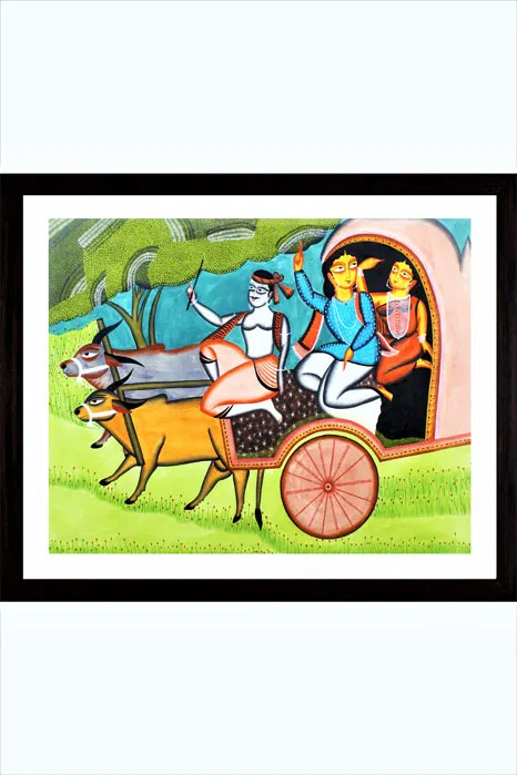 Bengal Patachitra - Kalighat Paintings Village Theme (30*24 Inches)