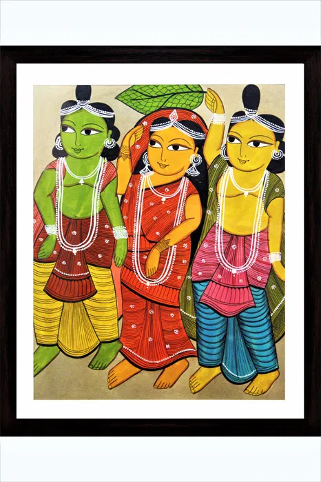 Bengal Pattachitra - Rama, Seetha and Lakshmana (14*17 Inches)
