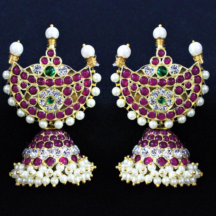 Nagercoil Temple Jewellery Jumki - Silver (45%): Gold (25%) : Stones(30%)
