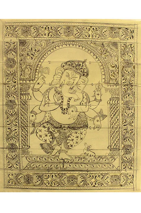 Odisha Talapatra Engraved Painting - Narthaka Ganesha (8*10 Inch)