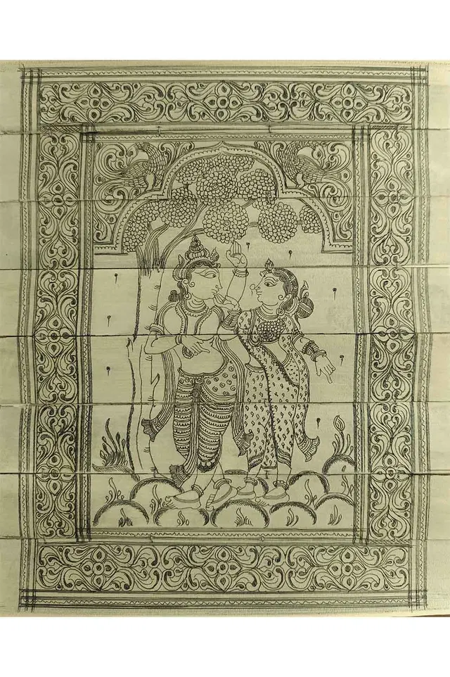 Odisha Talapatra Engraved Painting - Radha Krishna (8*9.5 Inch)