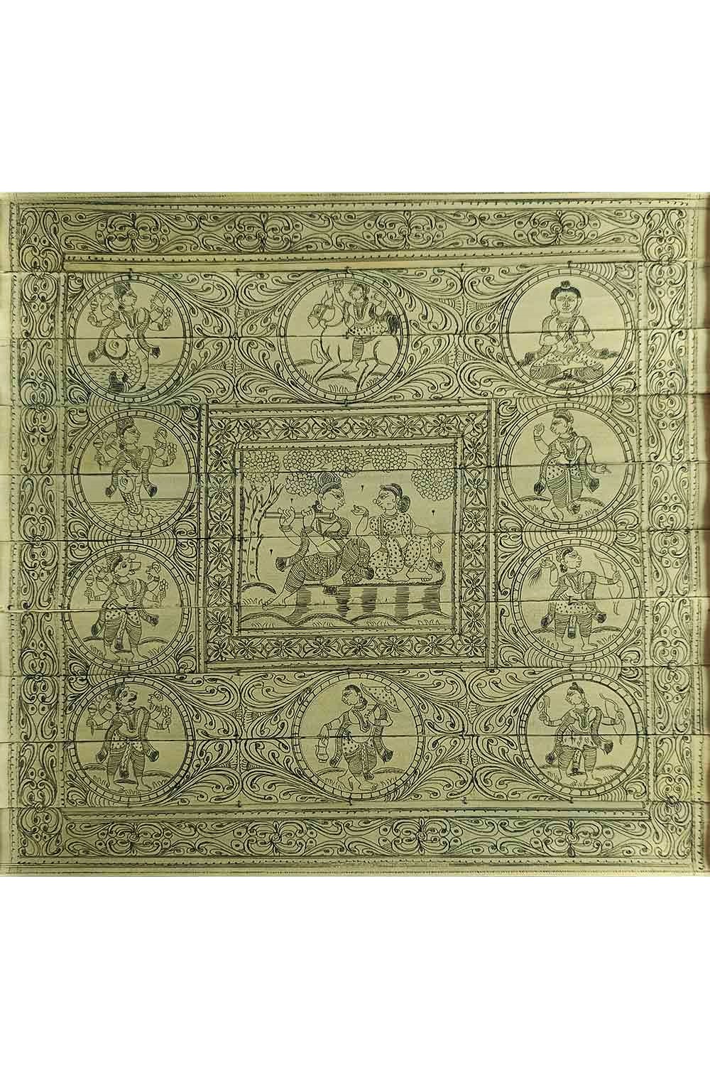 Odisha Talapatra Engraved Painting - Radha Krishna with Dashavatara (13*12 Inch)