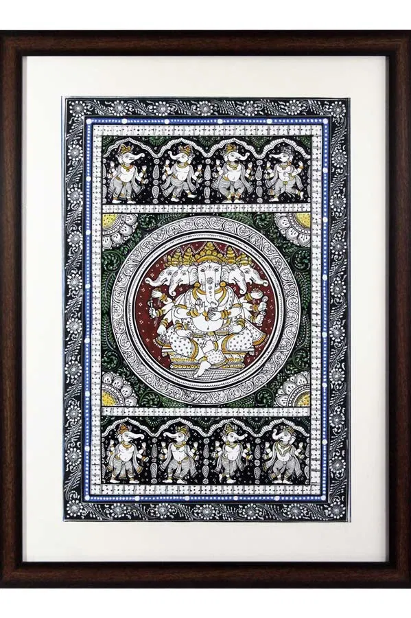 Orissa Pattachitra - Panchamukhi Ganesha with Dance forms (18*24 Inches)