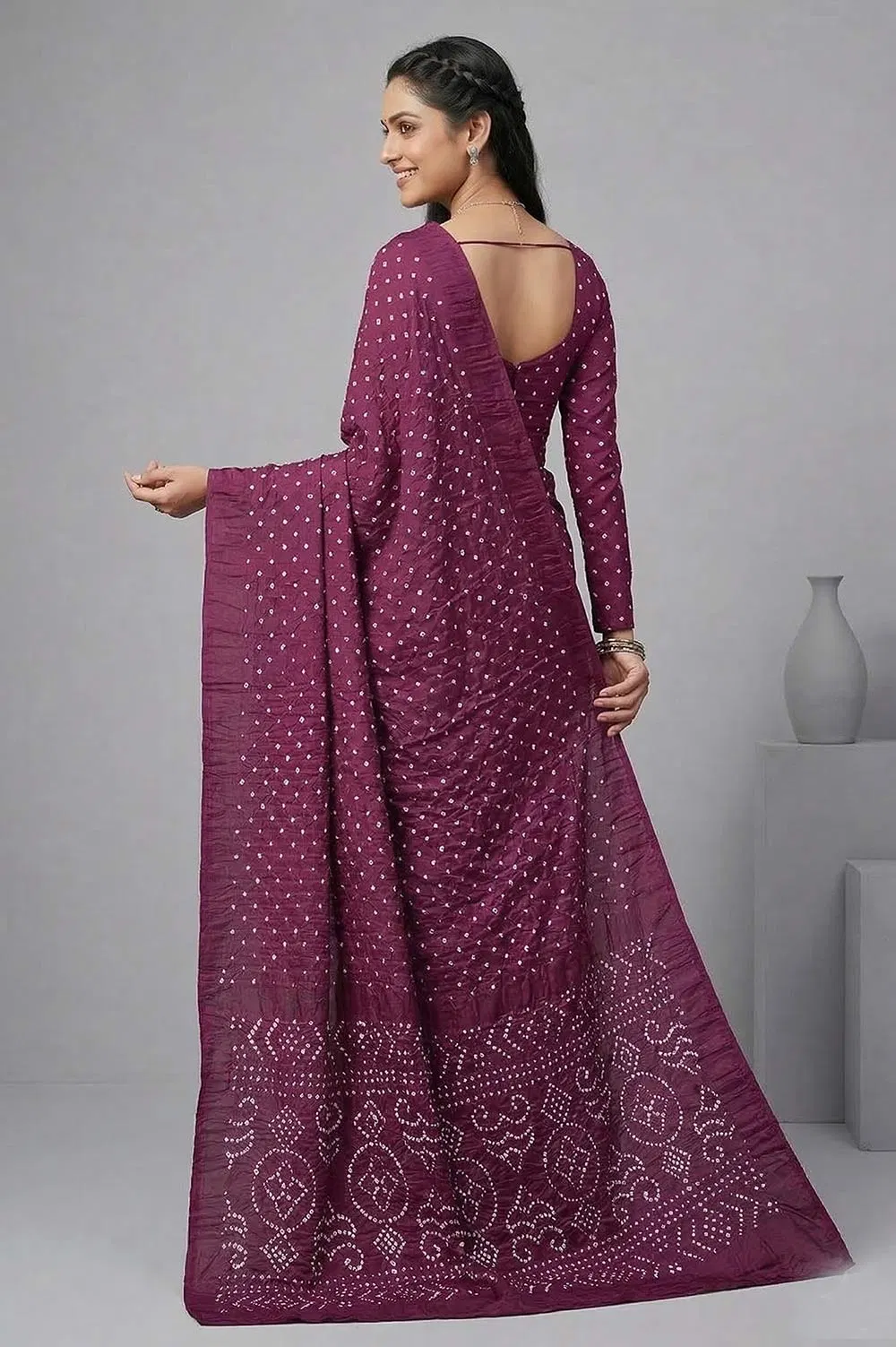 Jamnagari Bandhani Cotton Saree