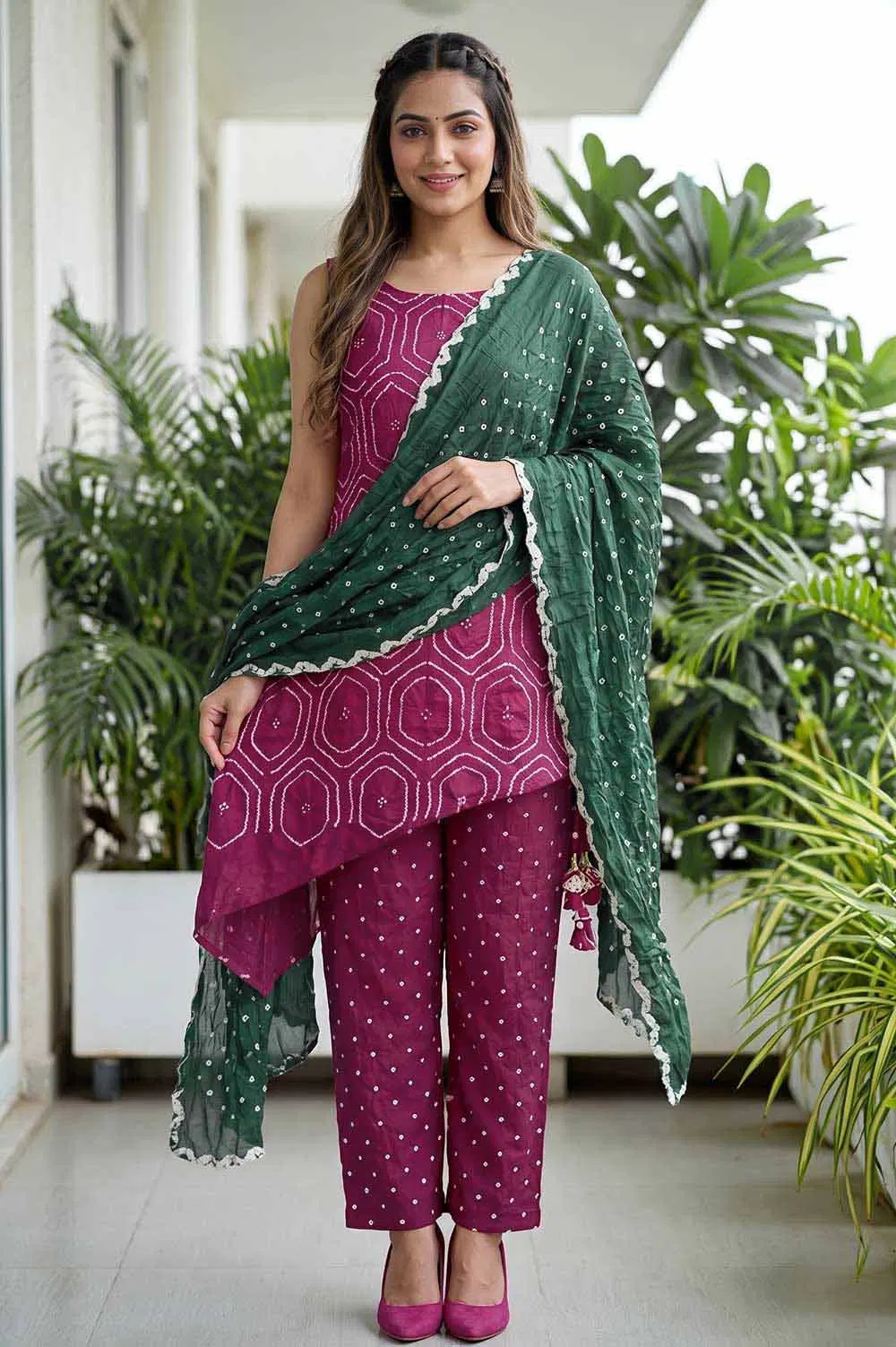 Jamnagari Bandhani Salwar Suit Dress Material (Unstitched)