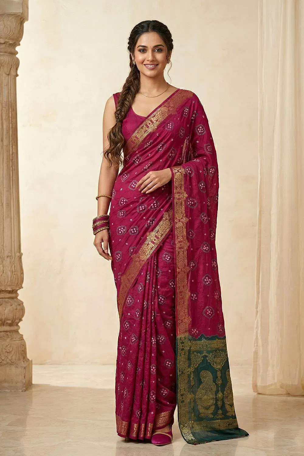 Jamnagari Bandhani Art Silk Saree