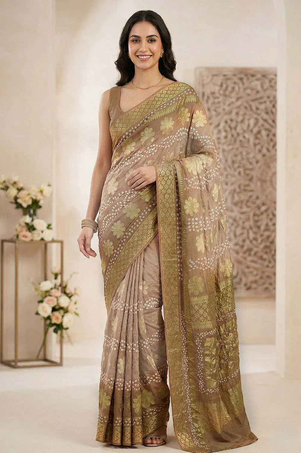 Jamnagari Bandhani Art Silk Saree