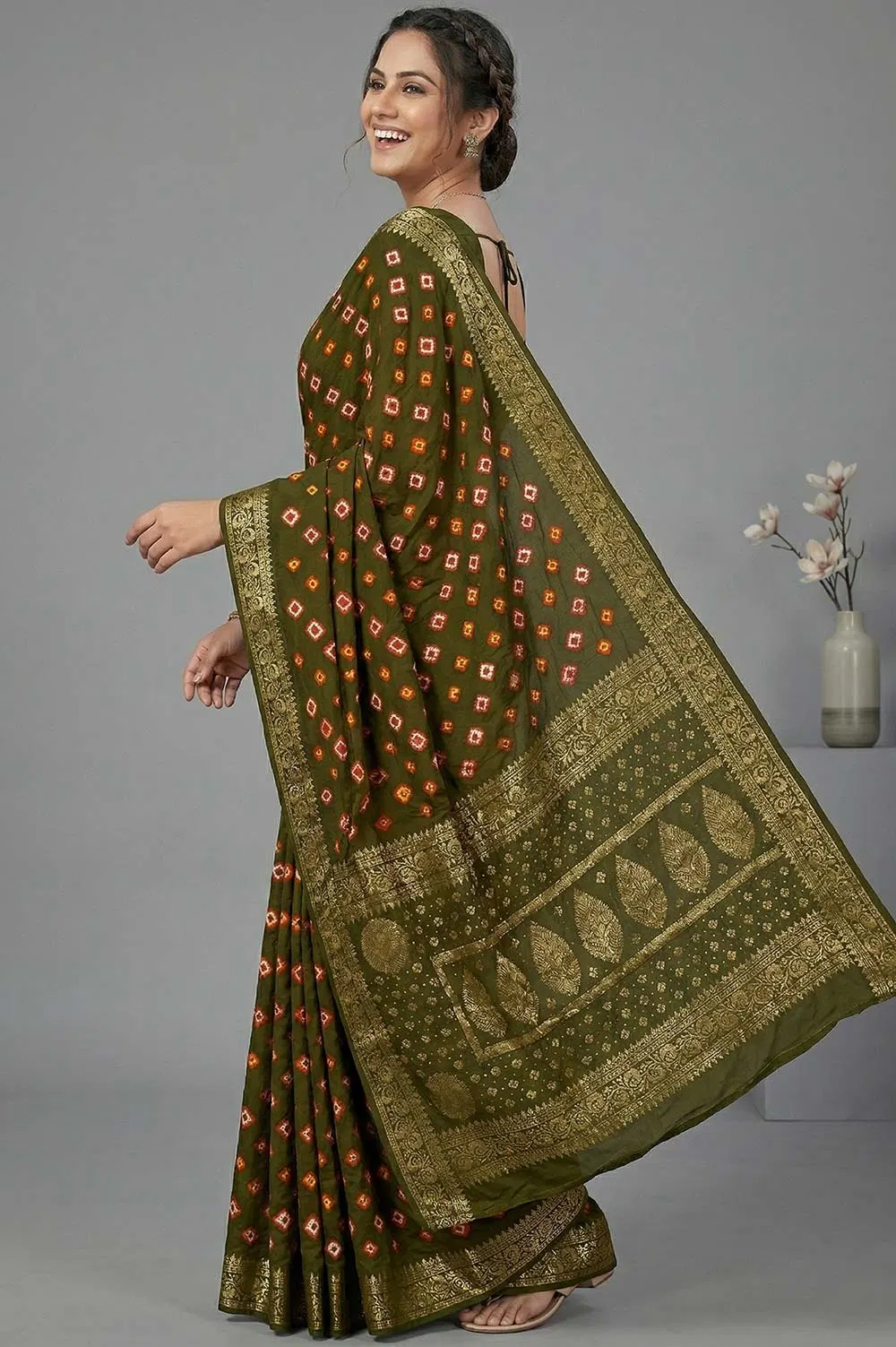 Jamnagari Bandhani Art Silk Saree