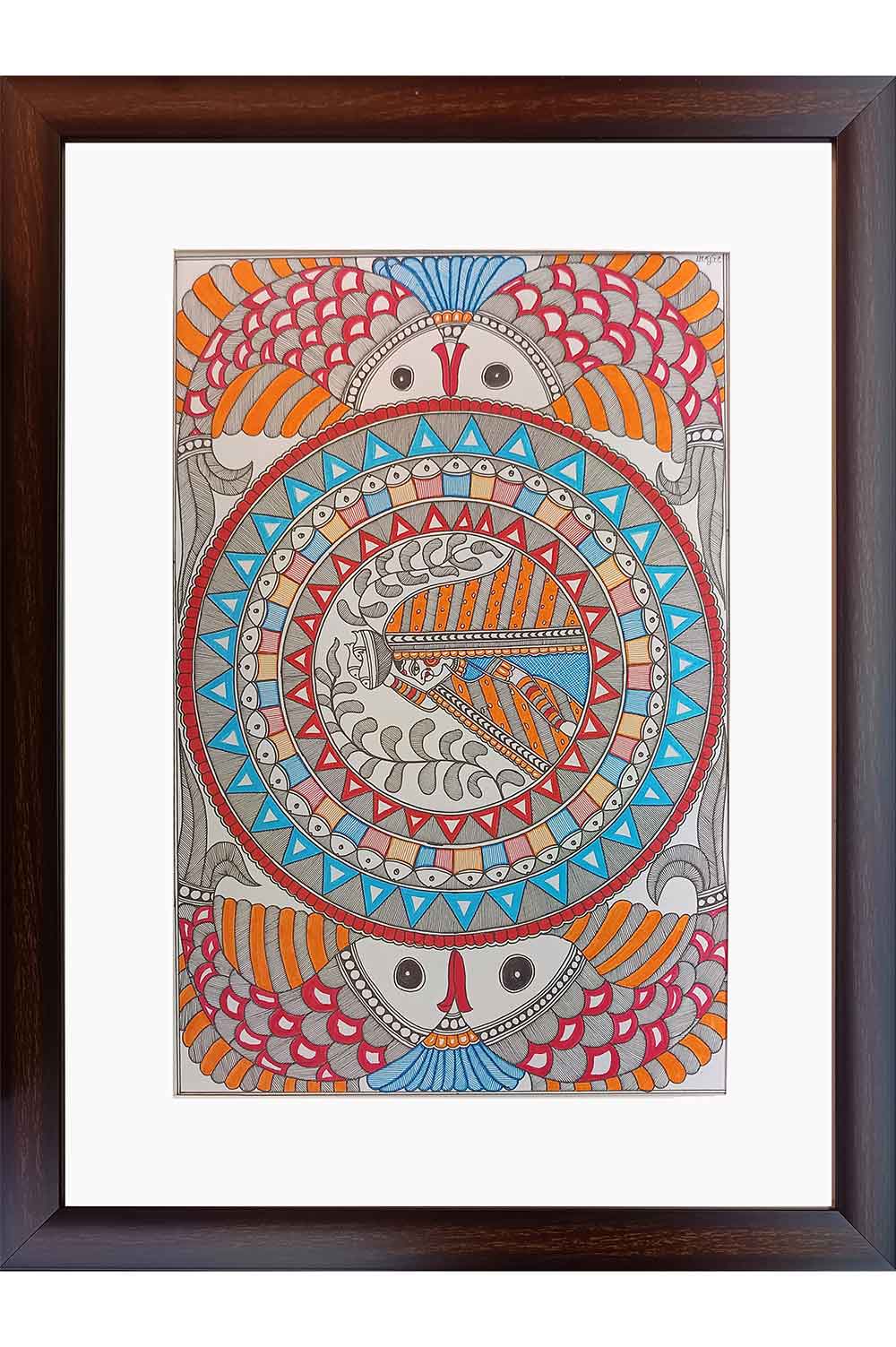 Madhubani Painting Women with Fishes (18*14 Inches)