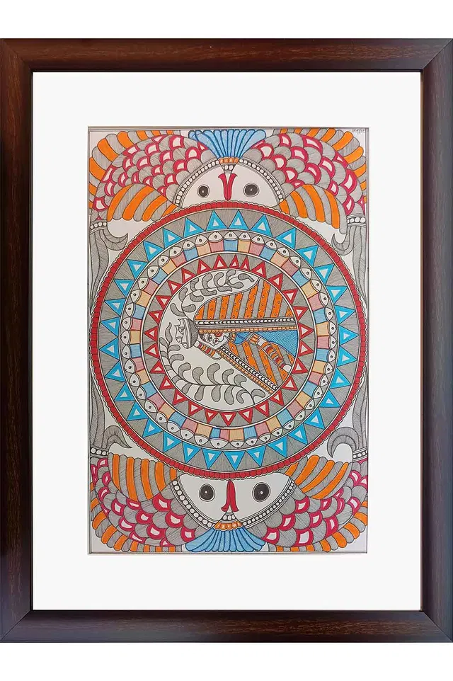 Madhubani Painting Women with Fishes (18*14 Inches)