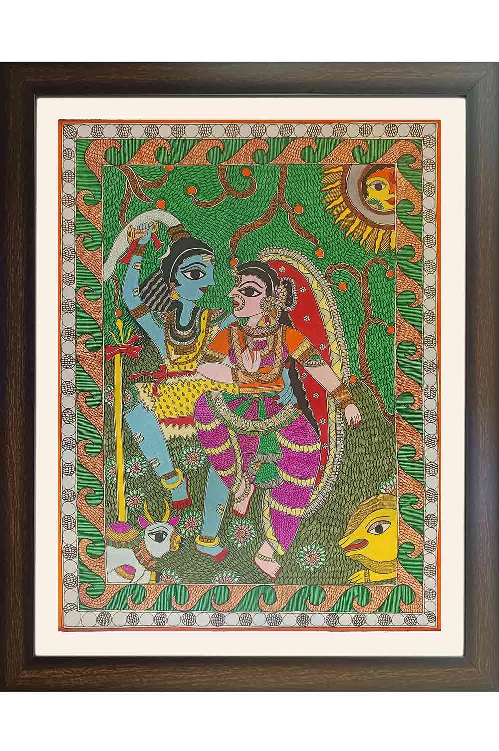 Madhubani Painting Shiva Parvathi (22x28) Inches