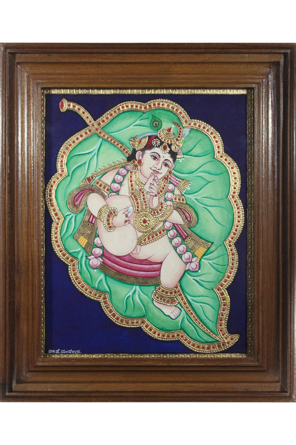 Alilai Krishna Mysore Painting - 22KT Gold Leaf (15*18) Inches