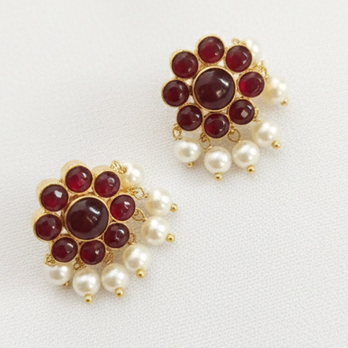 Nagercoil Temple Jewellery Earring - Silver (45%): Gold (25%) : Stones(30%)