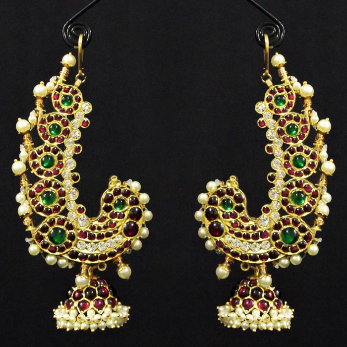 Nagercoil Temple Jewellery Jumki - Silver (45%): Gold (25%) : Stones(30%)