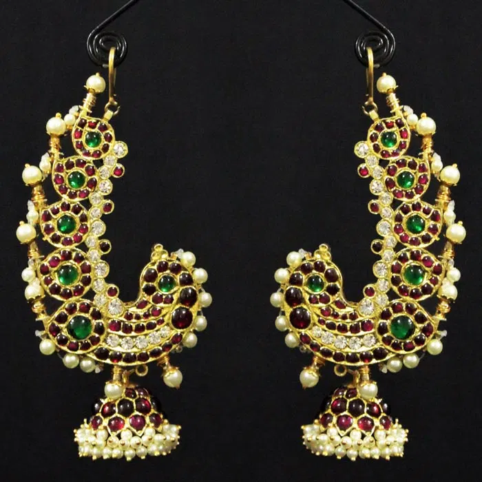 Nagercoil Temple Jewellery Jumki - Silver (45%): Gold (25%) : Stones(30%)