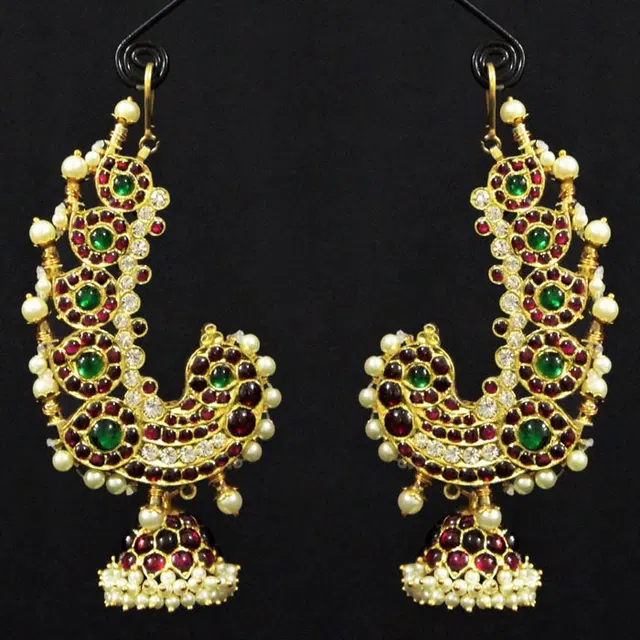 Nagercoil Temple Jewellery Jumki - Silver (45%): Gold (25%) : Stones(30%)