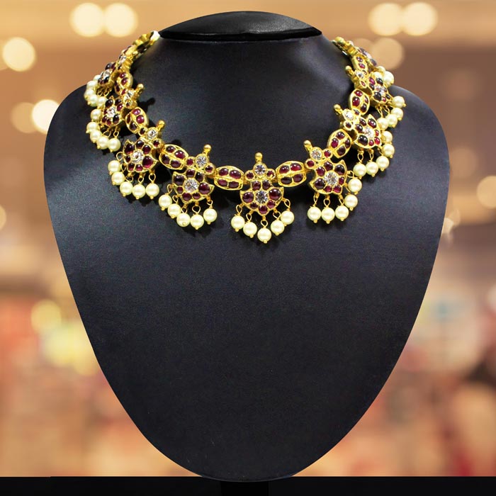 Nagercoil Temple Jewellery Choker - Silver (45%): Gold (25%) : Stones(30%)