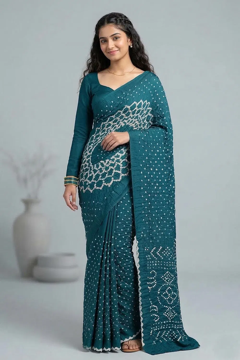 Jamnagari Bandhani Cotton Saree